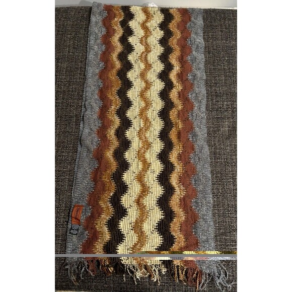 MISSONI (not For Target) Brown Chevron Wool Blend 60" Fringe Scarf Made In Italy - Picture 4 of 5